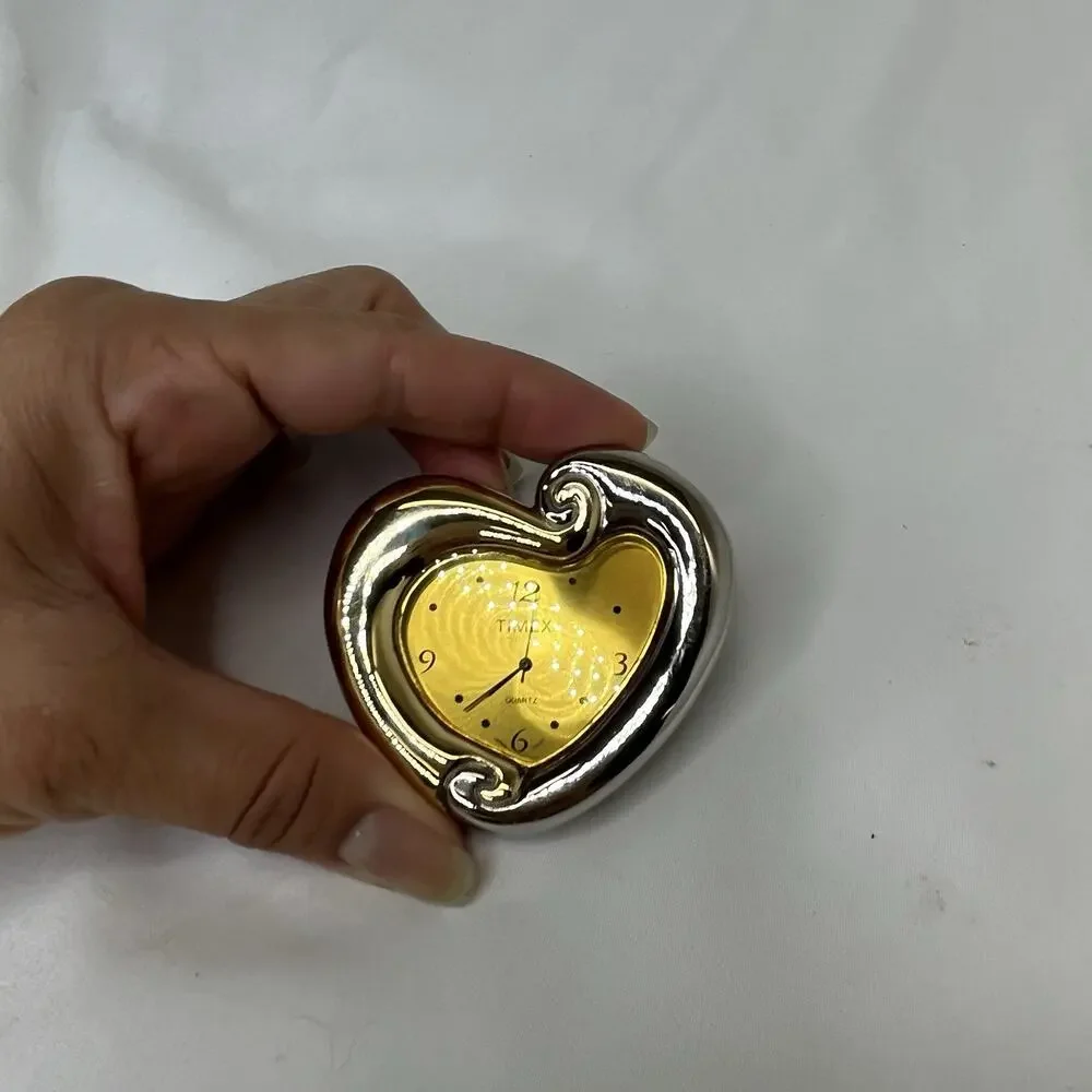 Timex Quartz Japan Movement Stand Heart Shape Two Tone Collectible Mini-Clock